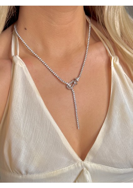 Çelik Dönmeyen Su Yolu Kolye Zirkon Taşlı Kolye