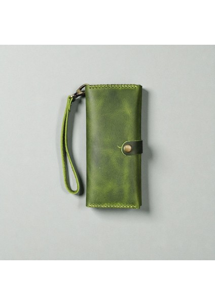Uzun Cüzdan Bilek Askılı Gerçek Deri El Yapımı Telefon Çantası