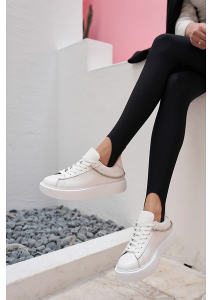 Polinas Kadin Camel Taş Detay Gercek Deri Suet Sneaker