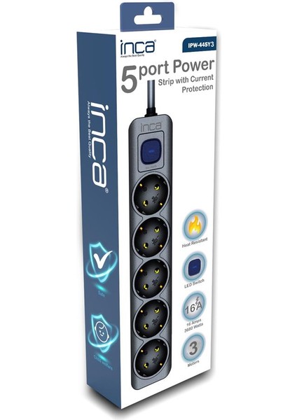 Inca IPW-44SY3 4lü 3mt Siyah Yeşil Akım Korumalı Priz fiyatları