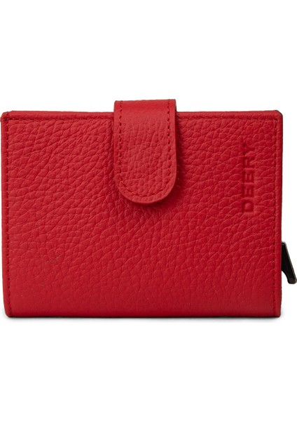 Hakiki Deri Kırmızı Mekanizmalı Dikey Erkek Cüzdanı - 00615MKRMZ01