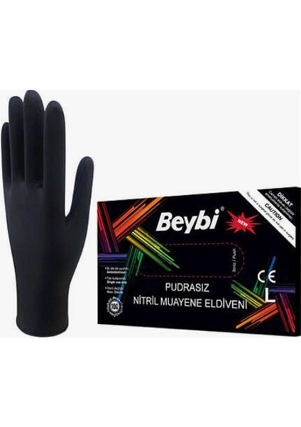 Beybi Muayene Medium Pudrasız Siyah Nitril Eldiven