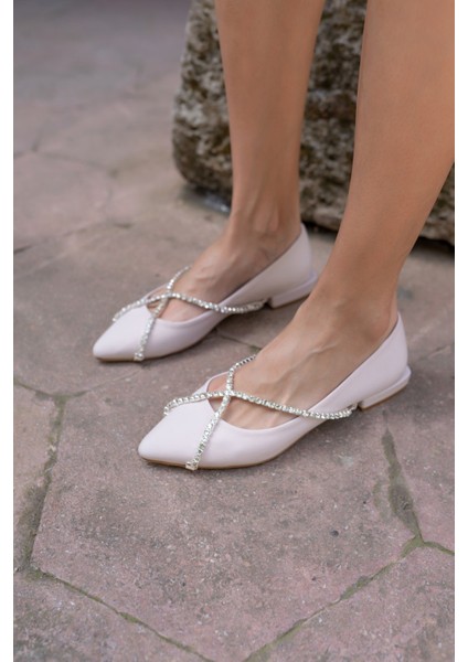 Sara Kadın Bej Tas Detay Babet