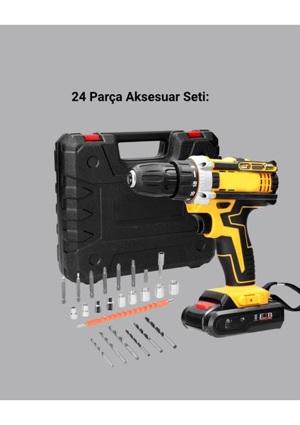24 Parça Çift Bataryalı Akülü Darbeli Matkap – Güçlü Motor, Metal Dişli, LED Işıklı fırsatları