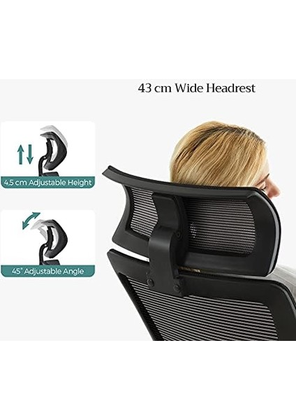 Ofis Koltuğu, File Kaplamalı Masa, Ayarlanabilir Bel Desteği, Koltuk Başlığı ve Kolçaklar, 120'YE Kadar Ayarlanabilir Eğim Açısı, Siyah, OBN55BK, 6660 (97-105,5) cm modelleri