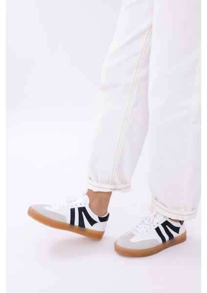 Kadın Sneaker Bağcıklı Düz Ortopedik Taban Günlük Rahat Spor Ayakkabı