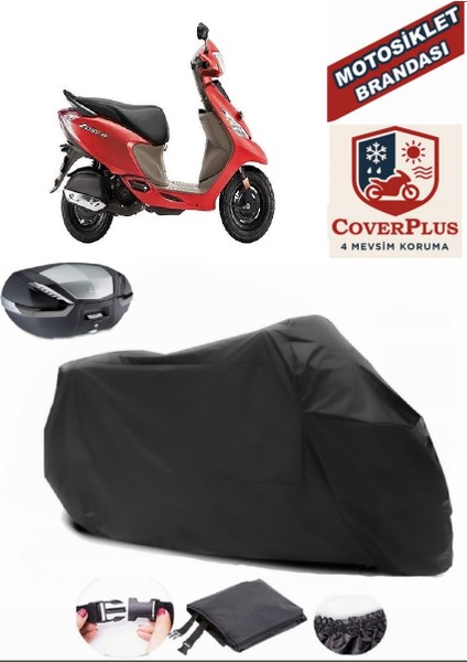 Tvs Scooty Zest 110 Motor Brandası Siyah Arka Çanta Uyumlu Motorsiket Brandası Motor Örtüsü Çadır Su Geçirmez Motosiklet Kılıfı Motor Brandası