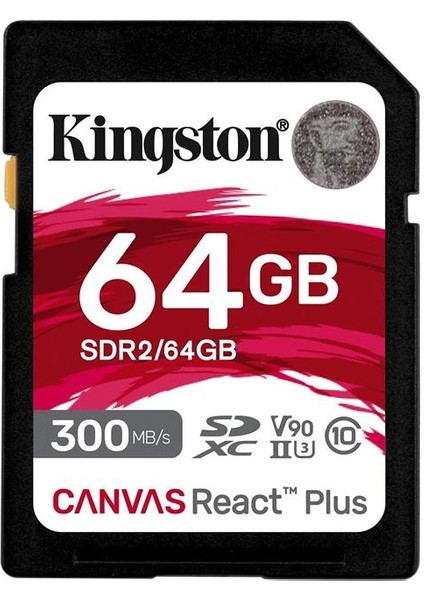 Kingston SDR2-64GB Canvas React Plus Sdxc Uhs-Iı 300R-260W U3 V90 For Full Hd-4k-8k Hafıza Kartı