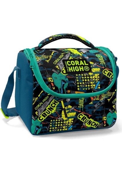 Petrol Yeşil Erkek Çocuk Duvar Yazılı Okul Beslenme Çantası - Astar