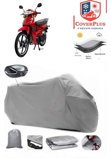 Mondial 100 Superboy I Motor Brandası Gri Arka Çanta Uyumlu Motorsiket Brandası Motor Örtüsü Çadır Su Geçirmez Motosiklet Kılıfı Motor Brandası