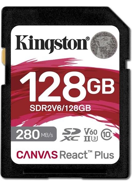 Kingston SDR2V6-128GB Canvas React Plus Sdxc Uhs-Iı 280R-100W U3 V60 For Full Hd-4k Sd Hafıza Kartı