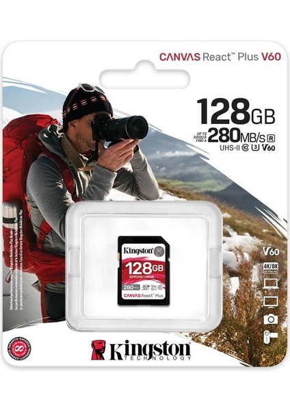 Kingston SDR2V6-128GB Canvas React Plus Sdxc Uhs-Iı 280R-100W U3 V60 For Full Hd-4k Sd Hafıza Kartı fiyatları
