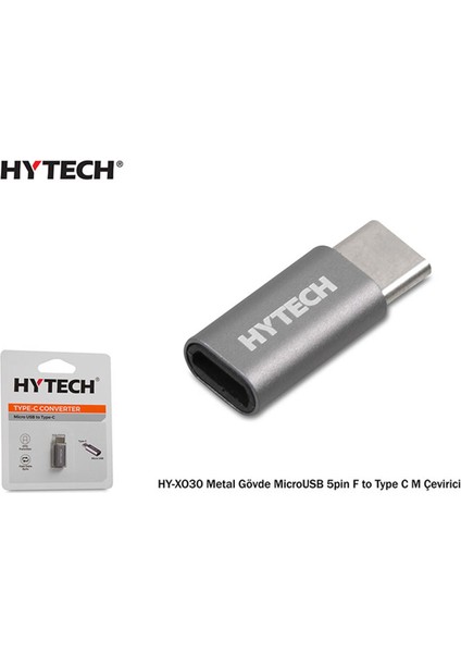 Hytech HY-XO30 Gümüş Metal Gövde Microusb 5pin F To Type C M Çevirici