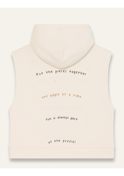 Unisex Çocuk Kapşonlu Kısa Kol Sweatshirt - Krem