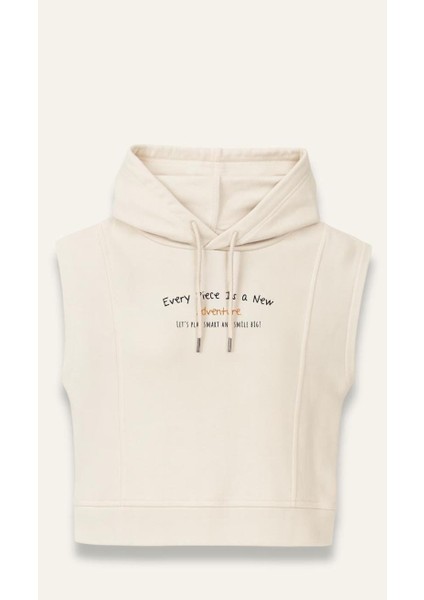 Unisex Çocuk Kapşonlu Kısa Kol Sweatshirt - Krem fiyatları