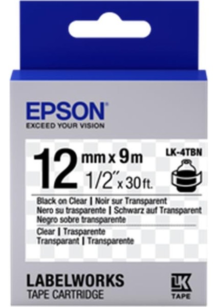 Epson Lk-4tbn Şeffaf Üzeri Siyah 12MM 9metre Etiket
