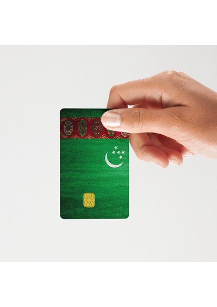 Türkmenistan Bayrağı Temalı Parlak Yüzeyli Kart Kaplama Sticker, Kredi/banka Kartı Uyumlu