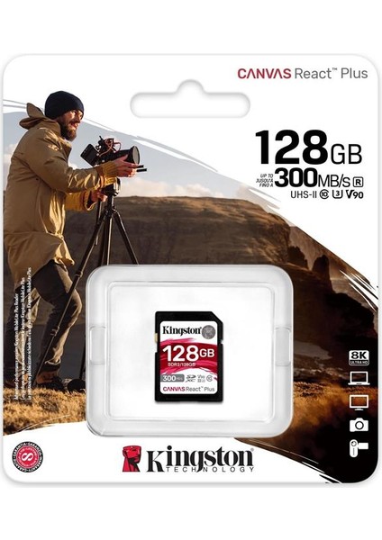 Kingston SDR2-128GB Canvas React Plus Sdxc Uhs-Iı 300R-260W U3 V90 For Full Hd-4k-8k Hafıza Kartı fiyatları