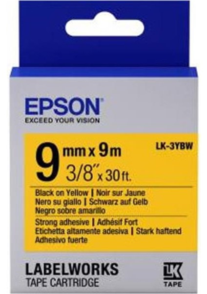 Epson Lk-3ybw Güçlü Yapışkanlı Sarı Üzeri Siyah 9mm 9metre Etiket