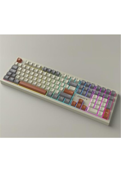 Everest Km-78 Rena Krem-Gri-Kahve Kablosuz 2.4 + Bt Rgb Aydınlatmalı Sessiz Q Klavye + Mouse Se