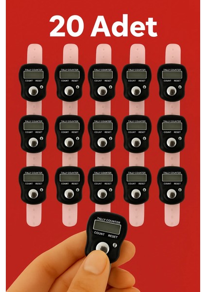 20 Adet Siyah – Dijital Parmak Tipi Yüzük Tesbih, Namaz Zikir Sayacı