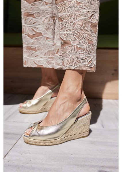 Ci̇sne Kadin Altin Gumus Garnili Deri̇ Espadri̇l Ispanya Uretim Ithal Sandalet
