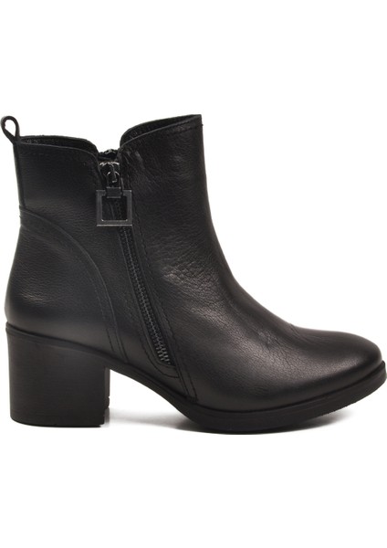 Siyah Hakiki Deri Fermuarlı Polarlı Kadın Topuklu Bot 92163-1 Z fiyatları