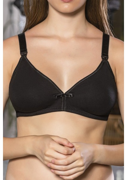 Siyah Anne Için Konforlu Emzirme Sütyeni,pamuklutelsiz,süngersiz, Mom Bra