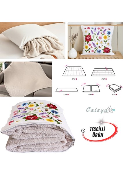 Nakış Işleme Çiçekler Efektli Baskılı Tv Battaniyesi Olabilen Dekoratif Yastık Kırlent Battaniye fiyatları