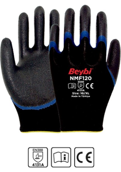 Beybi NMF120 10 Beden 12Lİ Mikro Köpük 1-2 Nitril Kaplı Polyester Örgü Eldiven