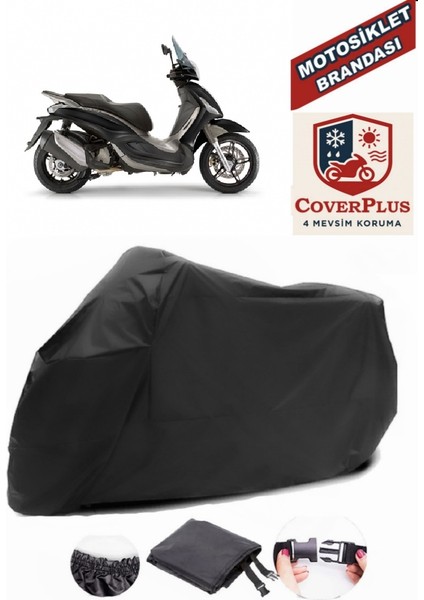 Piaggio Beverly Touring 350 Motor Brandası Siyah Motorsiket Brandası Motor Örtüsü Çadır Su Geçirmez Motosiklet Kılıfı Motor Brandası