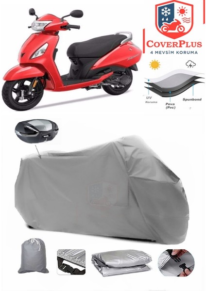 Tvs Jupiter Motor Brandası Gri Arka Çanta Uyumlu Motorsiket Brandası Motor Örtüsü Çadır Su Geçirmez Motosiklet Kılıfı Motor Brandası