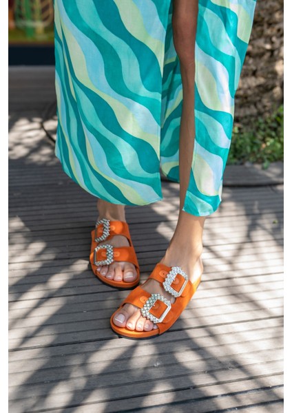 Josef Kadın Orange Gercek Suet Taş Detay Terlik fiyatları