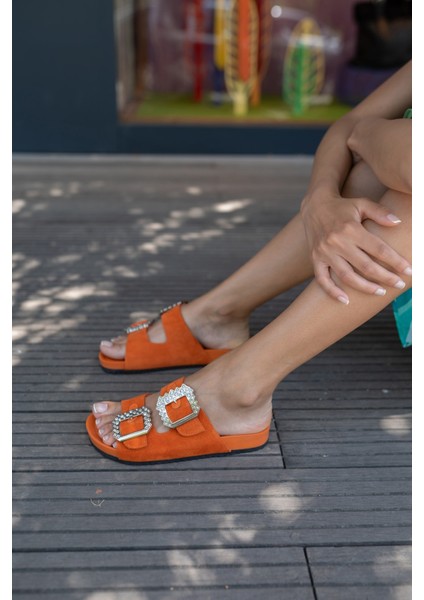 Josef Kadın Orange Gercek Suet Taş Detay Terlik fırsatları