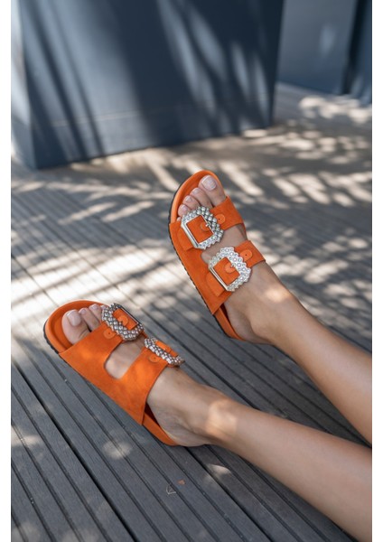 Josef Kadın Orange Gercek Suet Taş Detay Terlik indirimleri