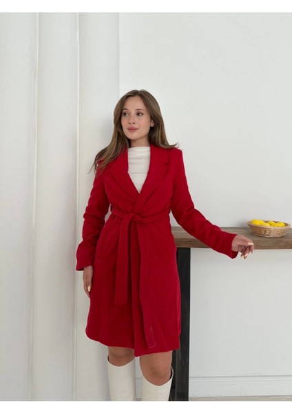 Cepli Kuşaklı Kaşe Kaban Kırmızı ST26458 modelleri