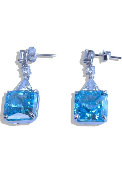 Aquamarine Kare Taşlı Gümüş Pırıltı Küpe fırsatları