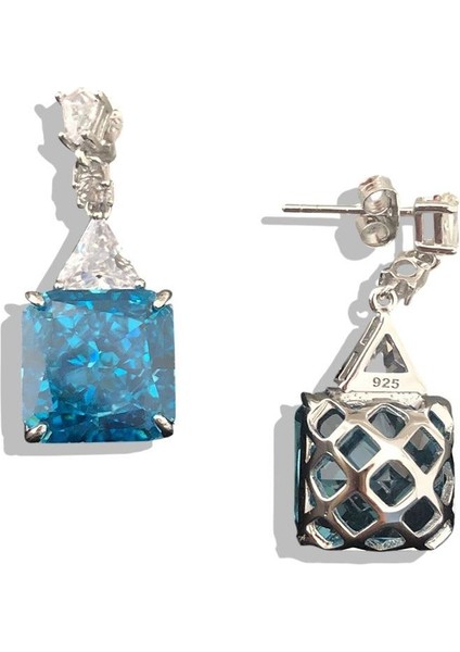 Aquamarine Kare Taşlı Gümüş Pırıltı Küpe indirimleri
