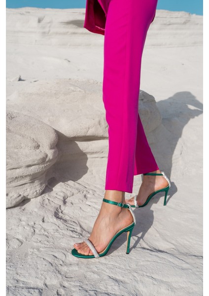 Polina Kadin Yeşil Ithal Taş Detay Topuklu Abiye Ayakkabi