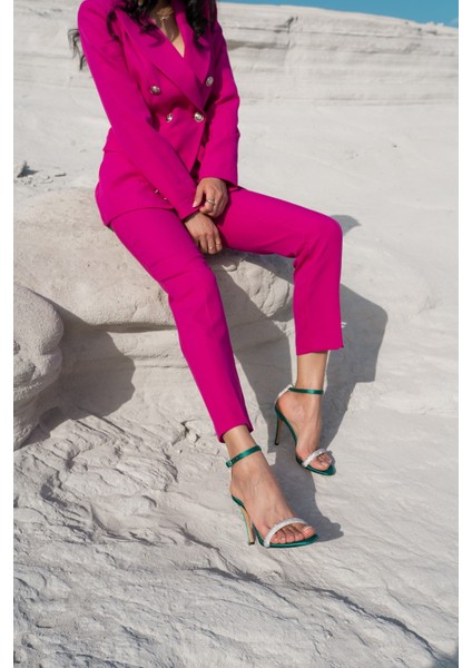 Polina Kadin Yeşil Ithal Taş Detay Topuklu Abiye Ayakkabi fiyatları