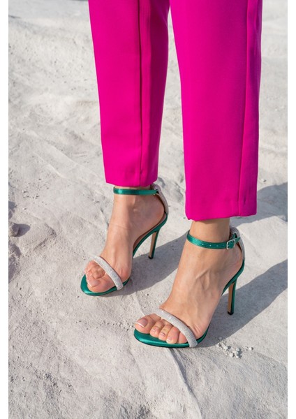 Polina Kadin Yeşil Ithal Taş Detay Topuklu Abiye Ayakkabi