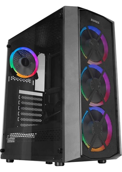 Everest Flat Mesh 4-12CM Rgb Fan Tempered Camlı Atx Mid-T Gaming Oyuncu Kasası