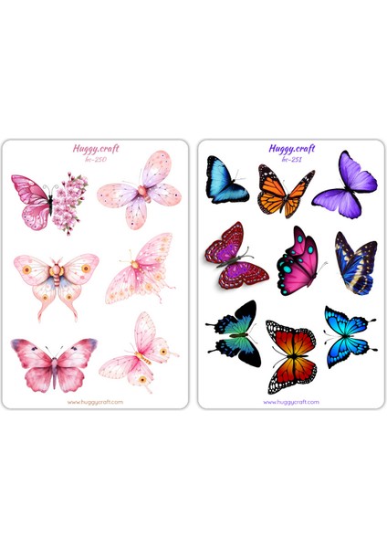 Kelebek Çeşitleri Renkli Sevimli Sticker Seti - 2 Sayfa - 15 Parça - HC250-251
