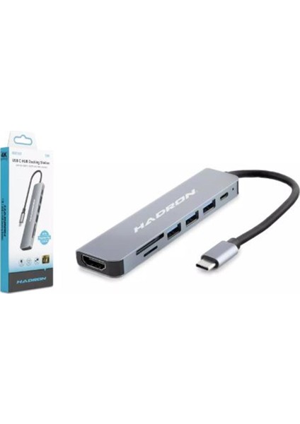 Hadron HDX7835 Type-C Hdtv Combo HDMI 4K 30Hz 3-Usb3.0 + Sd + Tf 7ın1 Gri