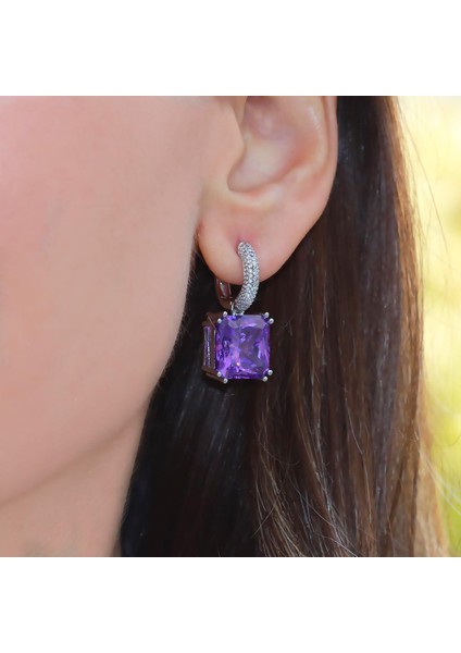 Kare Ametist Taşlı Gümüş Küpe fiyatları