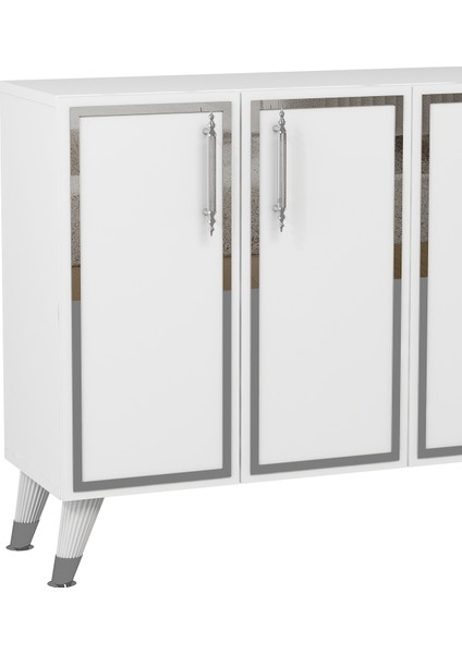 8193KM-128DD Konsol,kahve Köşesi,ayakkabılık,ofis Evrak Dolabı,mutfak Kiler Dolabı,tv Ünitesi-Beyaz-Gümüş fırsatları