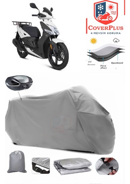 Kymco Agility 125 Motor Brandası Gri Arka Çanta Uyumlu Motorsiket Brandası Motor Örtüsü Çadır Su Geçirmez Motosiklet Kılıfı Motor Brandası