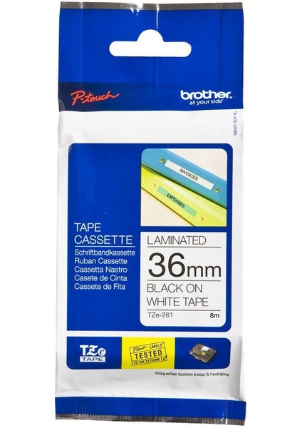 Brother TZE-261 36 mm Beyaz Üzerine Siyah Lamina 8 Metre