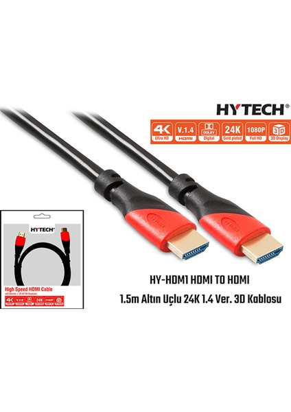 Hytech Hy-Hdm1 HDMI To HDMI 1.5m Altın Uçlu 24K 1.4 Ver. 3D Kablosu