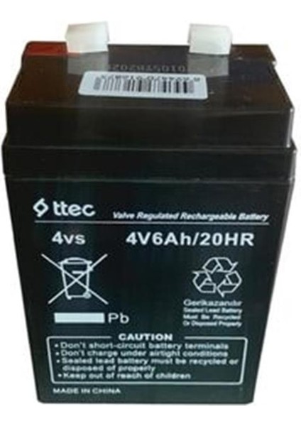 Ttec 4V 6AH Bakımsız Kuru Akü Işıldak Fener Akü